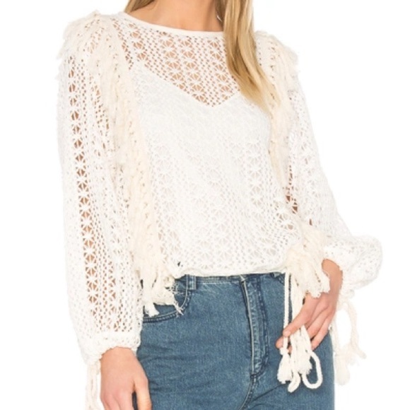 See By Chloe Tops - NWOT RARE See by Chloe Crochet Pullover Sweater in Cream/White Size 34